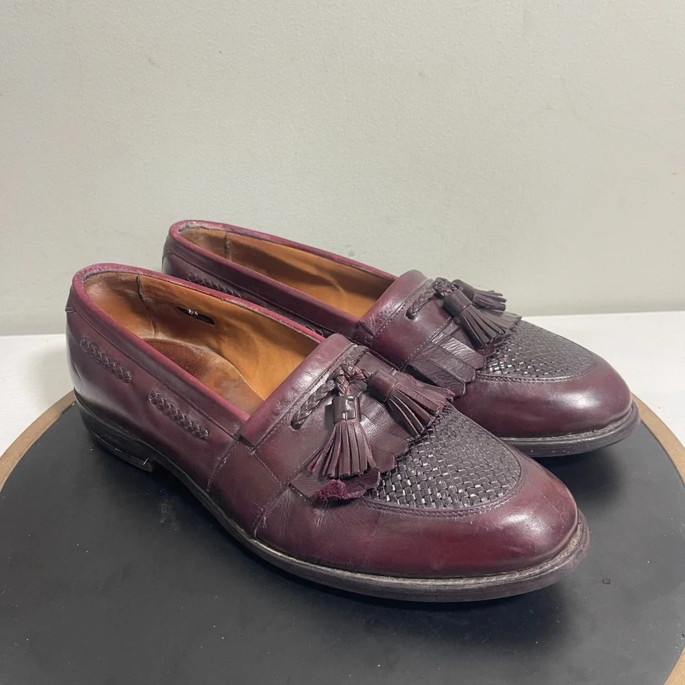 Allen Edmonds Cody Tassel Loafers Men 10.5D Burgundy‎ Leather Woven Vamp READ